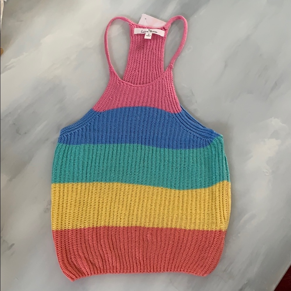 Love Tree Pastel Rainbow Knit Racerback Tank S